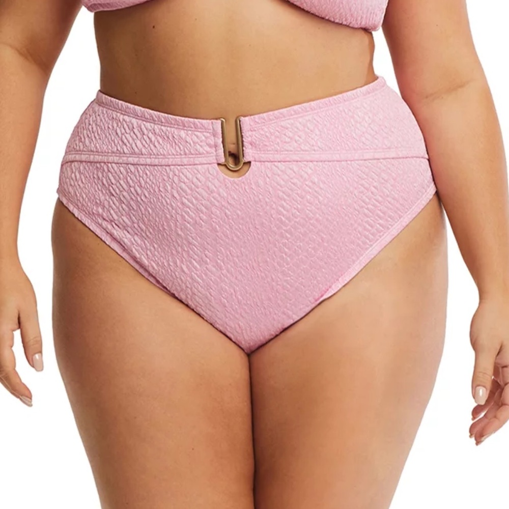 Time and Tru Women's U-Trim High Waist Bikini Swim Bottom Pink 3X